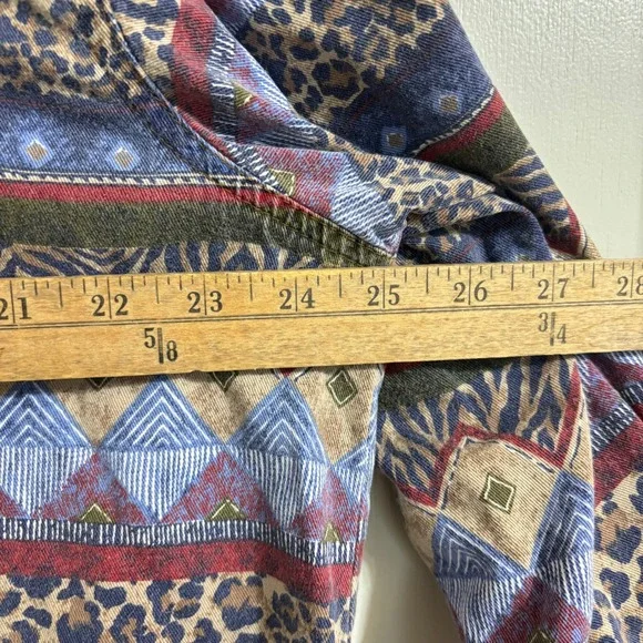 Vintage 90s Mixed Animal Print Geometric Shirt Denim Collar Indiecore XL - Picture 7 of 10